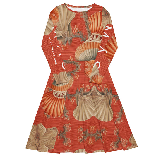 All-over print long sleeve midi dress